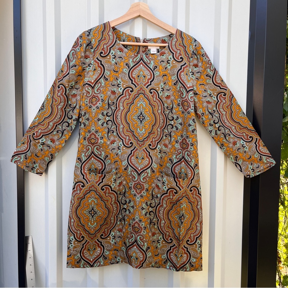 J. CREW Collection Dress Jules 100% Silk Gold Italian Paisley Shift Womens 6 - Picture 14 of 14